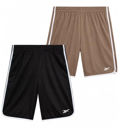 Reebok Boys Breathable Mesh Athletic Shorts Basketball Running 10-12 Black/Taupe White Panel 1 or 2 Pack