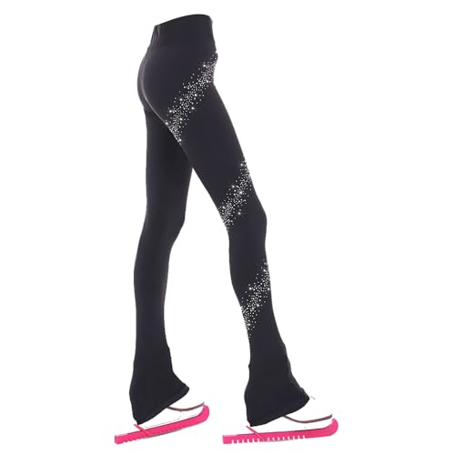 Ice Figure Skating Pants for Girls - Thin Fleece Leggings - 8-10 Years / Black