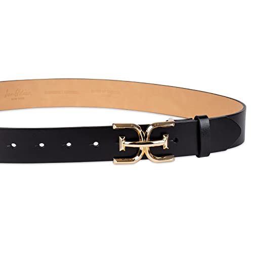 Sam Edelman Women's Double Logo Plaque Leather Belt for Jeans & Trousers - Small Black