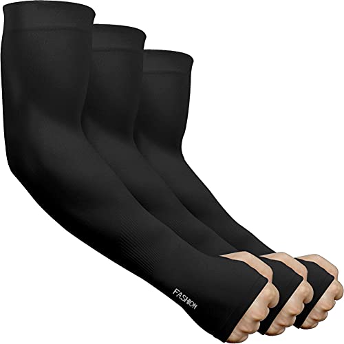 Arm Sleeves for Men & Women - 3 Pairs Black, UPF 50+ Sun Protection