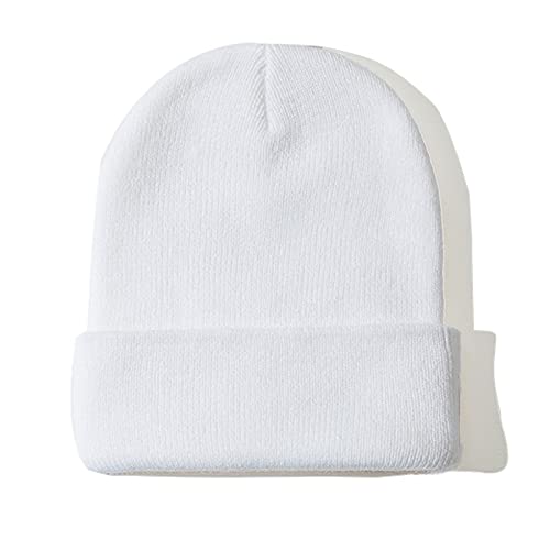 Warm Knit Beanie for Men and Women - One Size - White
