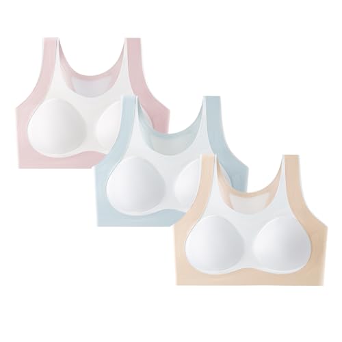 Girls Training Bra - Racerback Seamless Comfort Bra 3pcs, 12-14 Years Color Block
