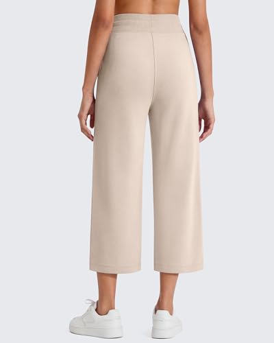 G4Free Smoofit Wide Leg Capris for Women High Waist Summer Casual Pants with Pockets - Light Khaki / Medium