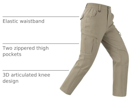 Buyboxs Men's Waterproof Cargo Hiking Pants 32W x 30L Khaki - Lightweight, Quick Dry Outdoor Travel Pants with 6 Pockets