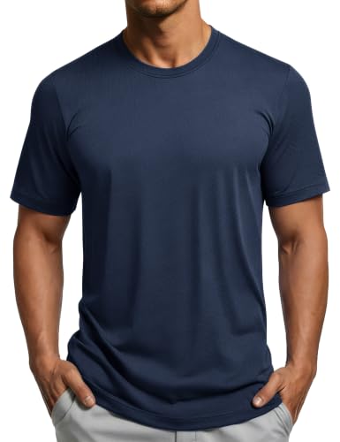 MAGCOMSEN Men's Navy Large Short Sleeve Athletic Dry Fit Workout T-Shirt