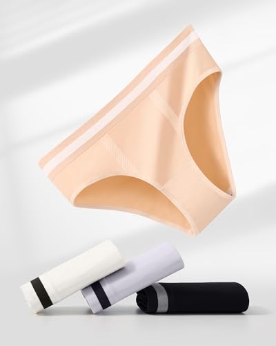 Women's Cotton Bikini Panties - High-Cut Stretch Underwear - 4 Pack Medium
