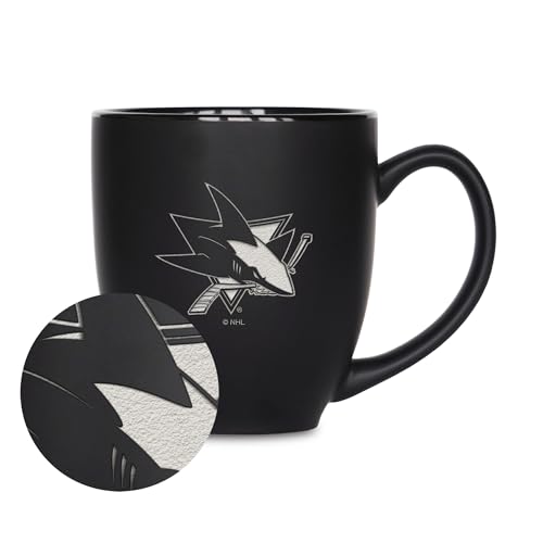 Rico Industries NHL San Jose Sharks 15oz Matte Black Ceramic Bistro Mug - Hockey Fan Gift
