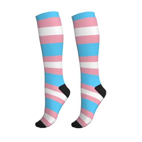 Transgender Pride Flag Compression Knee High Socks for Women and Men - Support Stockings
