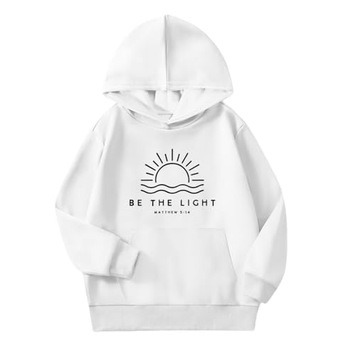 Christian Hoodie for Girls - Be The Light Sweatshirt, White, 11-12 Years
