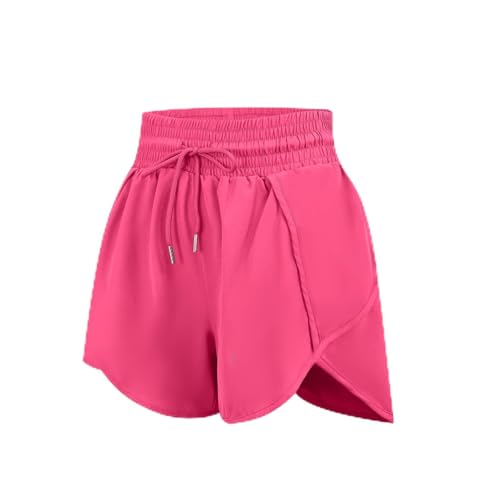High Waisted Running Shorts for Women - Quick Dry, Liner, Zipper Pocket, X-Small/Rose Red