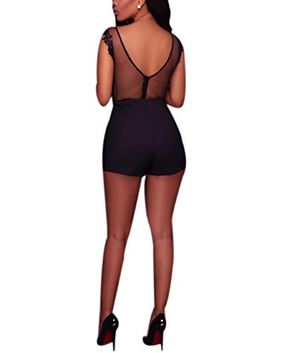 RARITYUS Black Lace Bodysuit Jumpsuit See-Through Mesh Top & Backless Variant Large