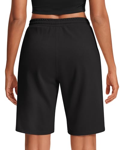 Stelle Women's Cotton Bermuda Shorts 10" Sweat Shorts with Deep Pockets - Black, Large