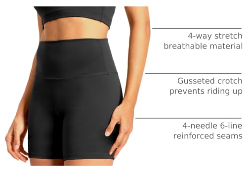 High Waisted Spandex Gym Biker Shorts - Black 6" / Medium