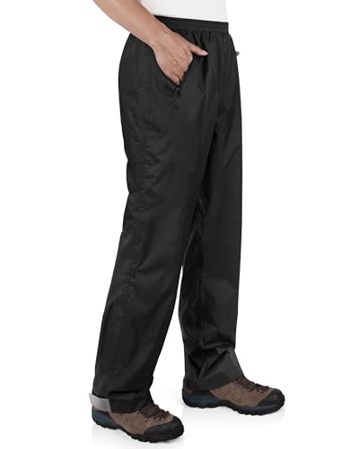 33,000ft Packable Waterproof Rain Pants for Men - Medium / 30" Inseam, Black, Hiking & Outdoor