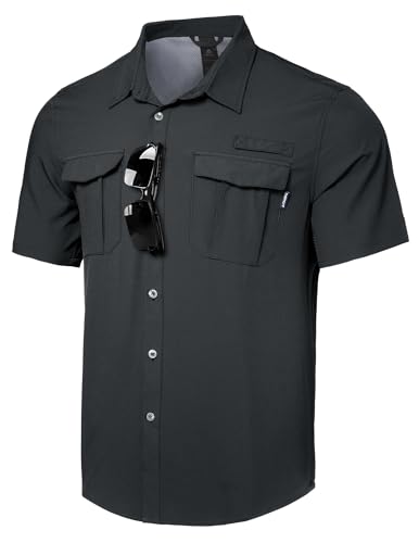Haimont Men's UPF 50+ Short Sleeve Hiking Button-Down Shirt - Large, Dark Grey