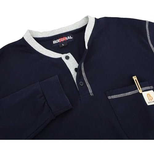 BOCOMAL FR Shirts for Men CAT2 5.5oz Long Sleeve Henley Workwear Flame Resistant Fire Retardant Shirt