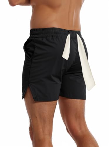 Flyfirefly Men's Quick Dry Gym Workout Shorts with Towel Loop - Lightweight Athletic Running Shorts