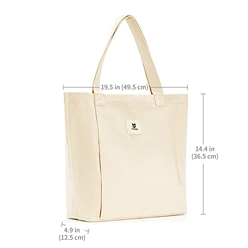 Canvas Tote Bag with Yoga Mat Carrier - Beige