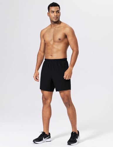 Men's 2 in 1 Running Athletic Shorts - 5 Inch Inseam, Large, Black