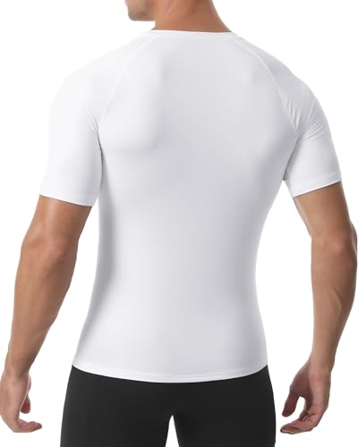Roadbox Men's Compression Short Sleeve Workout Base Layer Shirt Small White