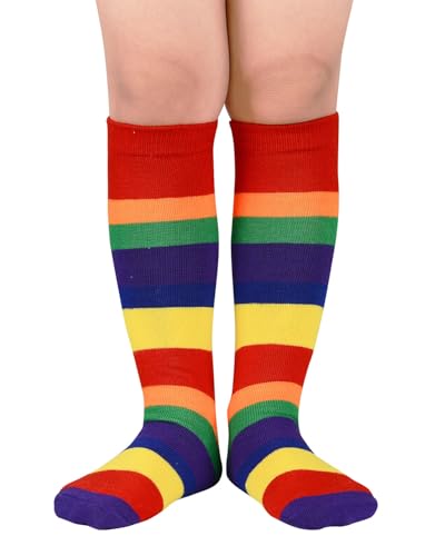 Kids Athletic Soccer Socks - Knee High Rainbow, 9-12 Years