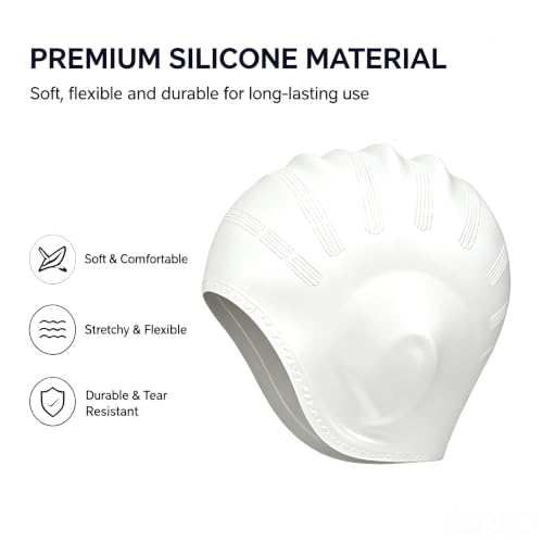 3D Silicone Swimming Cap - Ergonomic Ear Protection for Adults - White