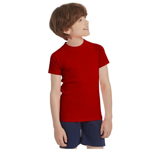 Boys Neon UV Sun Protection Swim Shirt - 7-8 Years / Red