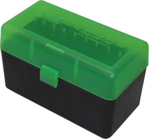 Rifle Ammo Storage Box - 50 Round Flip-Top, Polypropylene, Clear Green/Black