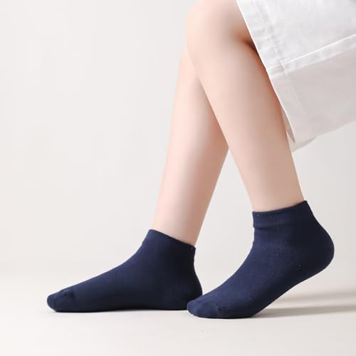 Kids' Low Cut Ankle Socks - Cotton Seamless Toe, Navy, 4 Pairs, 6-8 Years