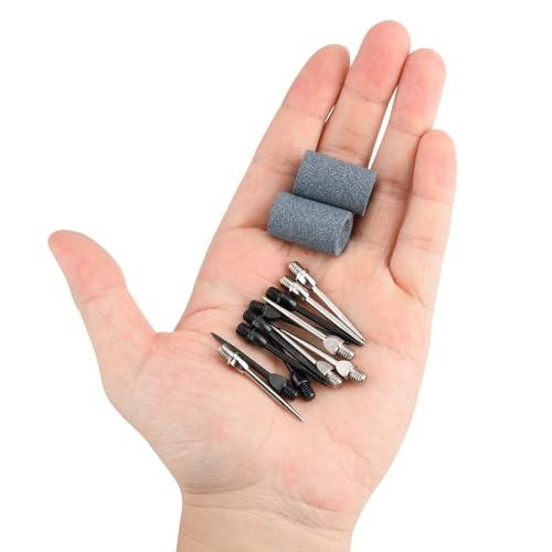 Cosmos 12 Pcs Steel Dart Tips with Black/Silver Dart Sharpener - Replacement Metal Tips & Sand Stones