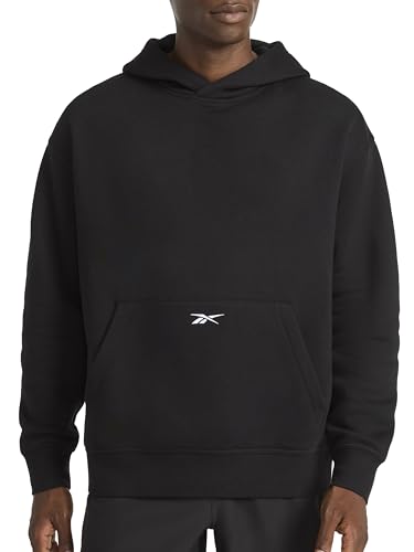 Reebok Men's Transition Hoodie Oversized Midweight Cotton-Poly Fleece – Black, Large