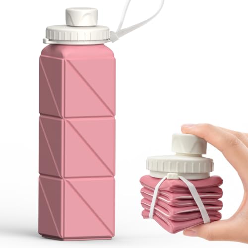 Collapsible Silicone Travel Water Bottle 21oz - Pink