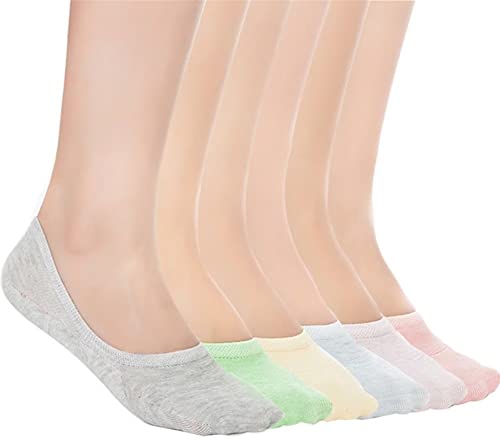 6 Pairs Women's Casual No Show Anti-Slip Socks - 6 Colors