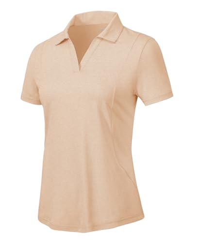 Women's Golf Polo Shirt - V-Neck, UPF 50+, Dry Fit - Medium / Ma Pink