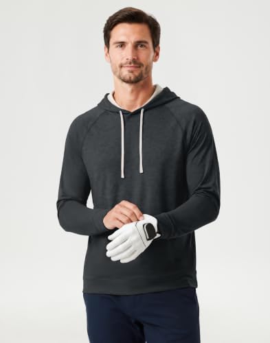 M MAELREG Men’s Lightweight Heather Golf Hooded Sweatshirt – Large Black Heather