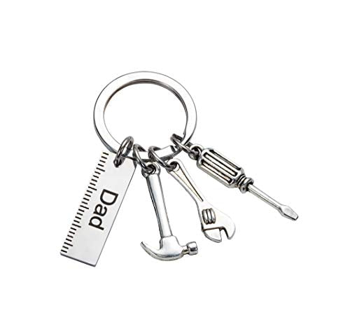 Dad Pop Keychain Tool Set with Ruler, Hammer, Wrench & Screwdriver