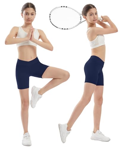 Girls Volleyball Shorts 5" Compression Dance Athletic - Navy, Large