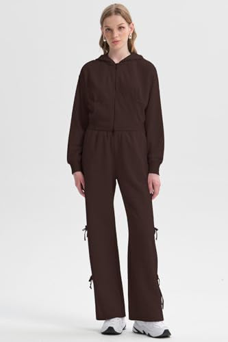 Wide Leg Sweatpants for Women - Baggy Lounge Pants with Ties - X-Small Coffee