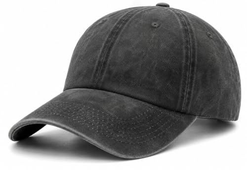 Wodeal XL Adjustable Washed Cotton Baseball Cap for Men Big Heads - Black