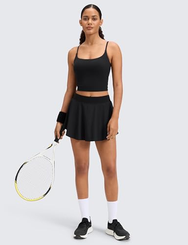 CRZ YOGA Drapey Side Slit Tennis Skirt - Medium Black, Breathable & Quick Dry