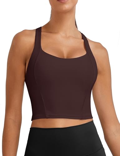 Women's Athletic Workout Tank Top with Built-in Bra - Large Cacao024