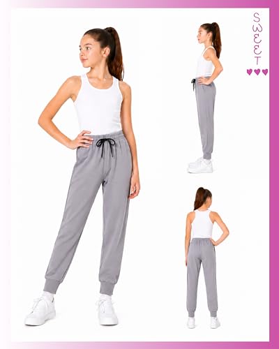 Girls Fleece Jogger Sweatpants - 2 Pack Black & Heather Grey, Sizes 5-18