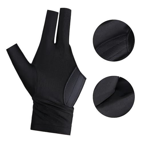 3-Finger Billiard Glove for Left Hand - Breathable Spandex - One Size, Black