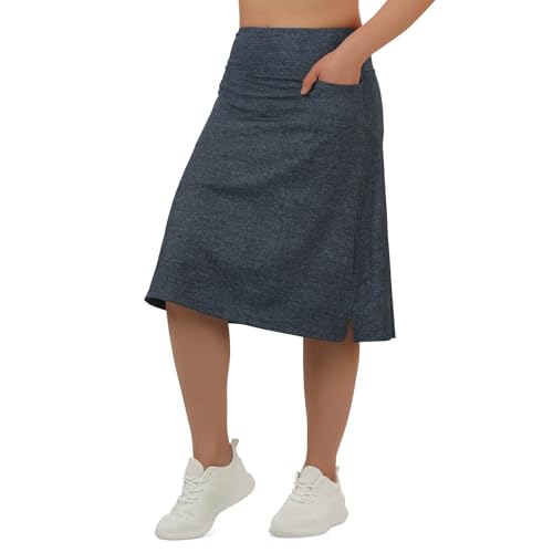 beroy Women's Midi Denim Skort with 3 Pockets, 24-Inch, Dark Large
