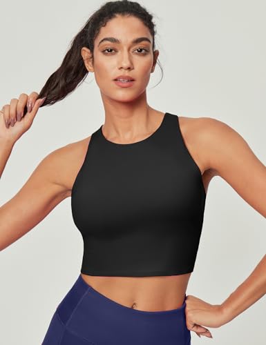 Ewedoos Black Longline Sports Tank Top with Built-in Padded Bra - Medium
