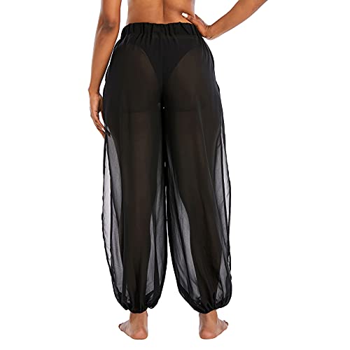 American Trends Slit Black Medium: Women’s High-Waist Cover Up Pants for Beach Swimwear