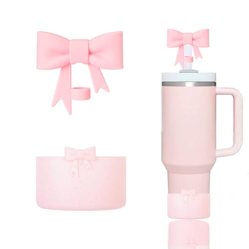Silicone Bow Straw Covers & Boots for Stanley Cup - Bling Pink