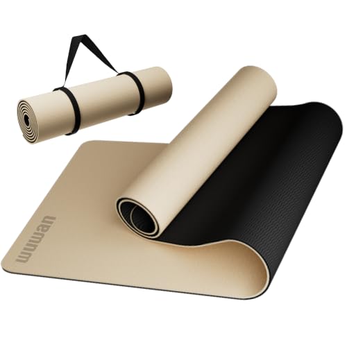 WUWAN TPE Yoga Mat 10mm Thick Non-Slip Exercise Mat with Carry Strap, 76x27.6in