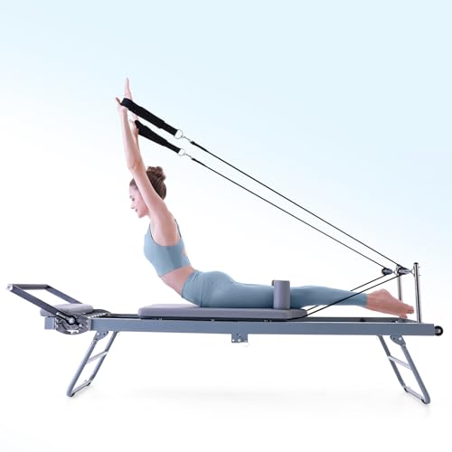 Foldable Pilates Reformer Machine for Home & Gym - Gray