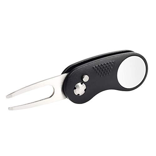 Golf Divot Repair Tool - Metal Foldable with Magnetic Ball Marker - Black Curve